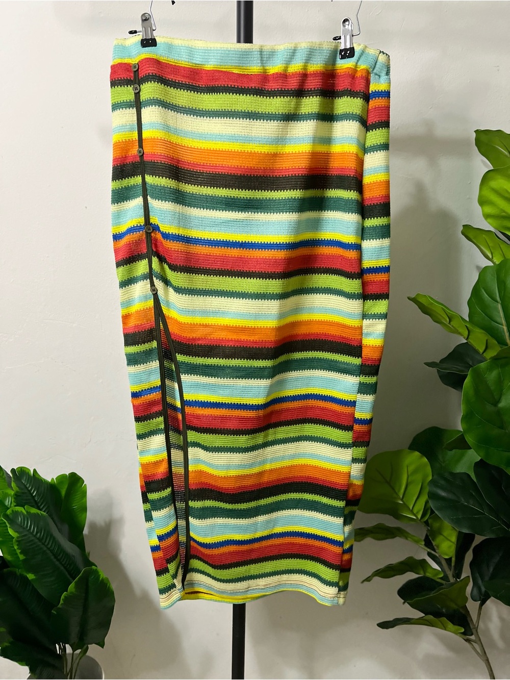 Colorful Striped Knit Midi Skirt